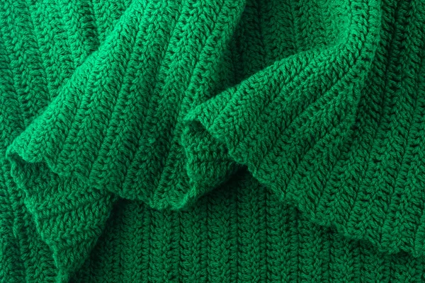 Stickad Ull Tyg Abstrakt Grön Färg Vävt Garn Bakgrund Textur — Stockfoto