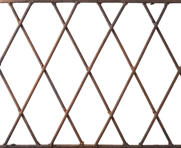 Kované Rezavé Kovové Ochranné Mřížky Izolované Bílém Geometrické Pozadí Textura — Stock fotografie