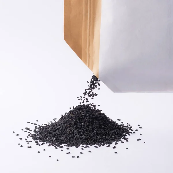 Heap Black Seeds Also Known Black Cumin Caraway Kalonji Poured — Stock Photo, Image