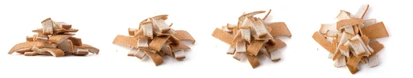Stapel Overgebleven Broodkorst Gebruiken Broodkruimels Maken Geïsoleerd Witte Achtergrond Close — Stockfoto