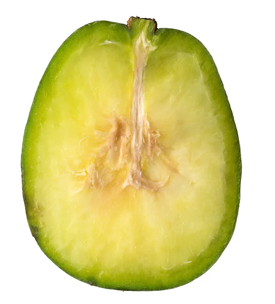 Närbild Tvärsnitt Ambarella Eller June Plommon Skiva Ätlig Frukt Isolerad — Stockfoto