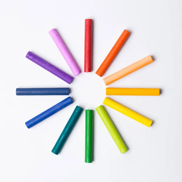 Crayons Pastel Huile Disposés Dans Des Couleurs Roue Couleur Sur — Photo
