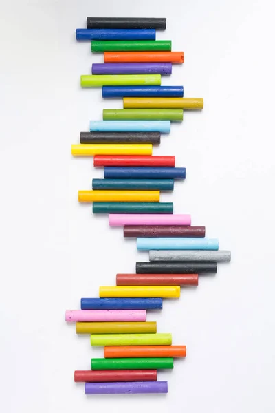 Crayons Pastel Huile Multicolore Empilés Sur Fond Blanc Vue Haut — Photo