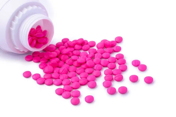Piller Eller Tabletter Spiller Plast Piller Flaska Ljus Rosa Färg — Stockfoto