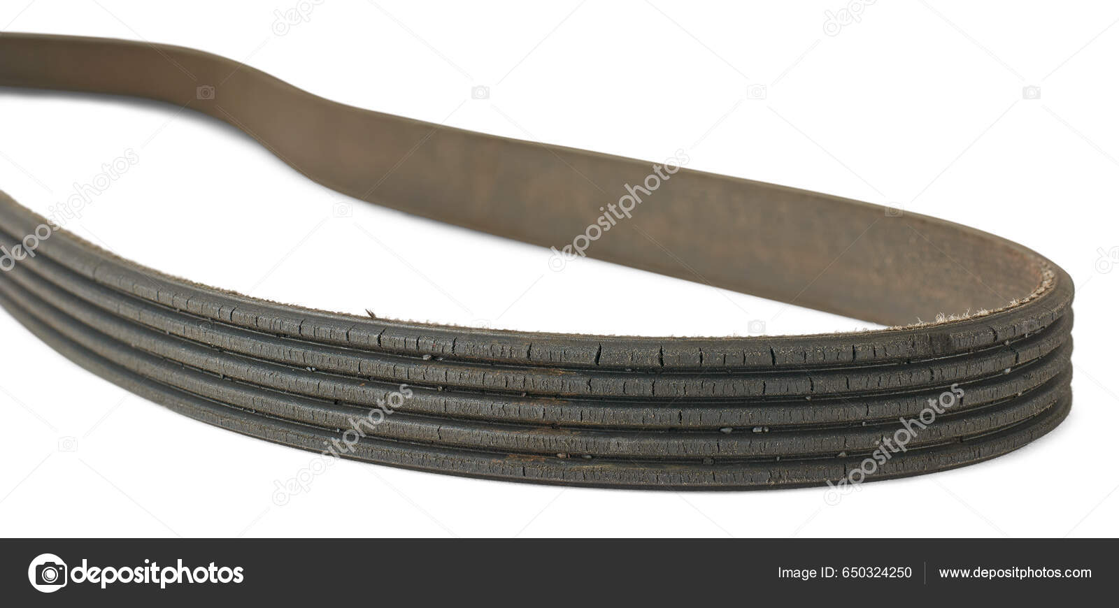 Old Used Worn Out Vehicle Drive Belt Isolated White Background