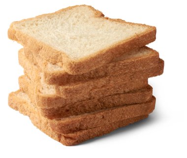 Beyaz arka planda izole edilmiş dilimlenmiş beyaz ekmek, pek çok kültürde popüler gıda öğesi ve sandviç, tost ve diğer yemekler için kullanılan açık renk ve yumuşak doku.