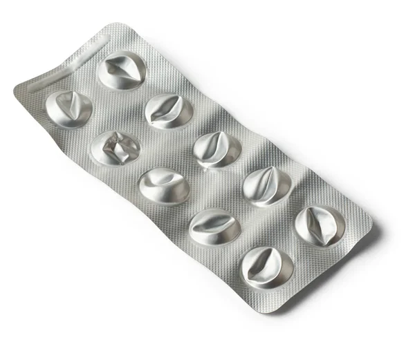 Närbild Använda Tomma Piller Blisterförpackning Kasserade Silver Läkemedelsförpackningar Plast Och — Stockfoto