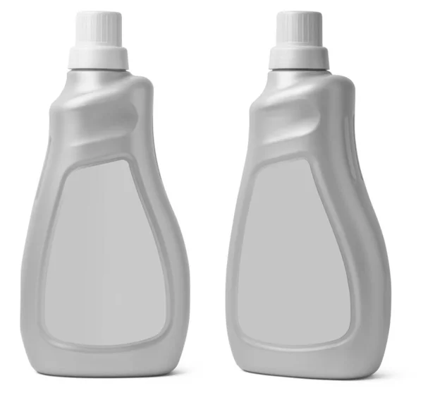 Garrafas Plástico Químico Doméstico Com Rótulo Branco Isolado Fundo Branco — Fotografia de Stock