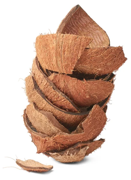 Stukjes Kokosnoot Fruitschaal Geïsoleerd Witte Achtergrond Commercieel Belangrijk Sterk Duurzaam — Stockfoto