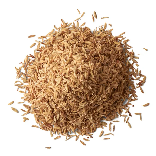 Haufen Reisschalen Oder Reisschalen Auch Als Gelbe Reisspreu Reisschale Oder — Stockfoto