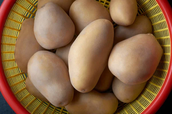 Freshly Harvested Raw Potatoes Basket Solanum Tuberosum Starchy Tuberous Vegetables — Stock Photo, Image