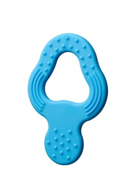 blue color natural rubber baby teether, soothing aids for teething babies to chew on, free from harmful chemicals and easy to clean and maintain, isolated on white background clipart