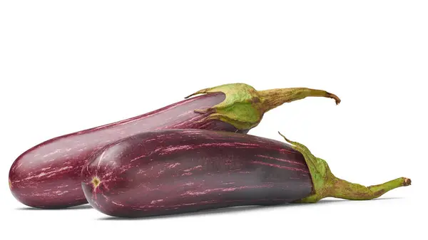 Taze patlıcan ya da patlıcan yalıtılmış beyaz arka plan, çizgili brinjal ile koyu mor parlak cilt