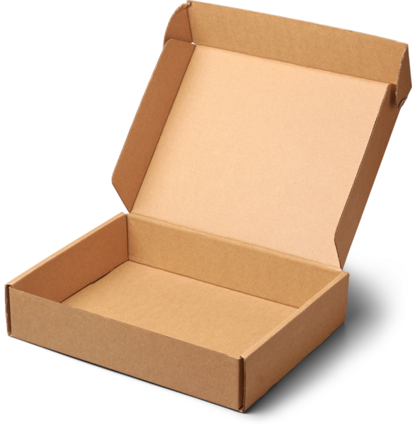 Tek sade açık karton kutu izole edilmiş beyaz arkaplan, boş kahverengi kabın model şablonu, bükülmüş malzemeden yapılmış