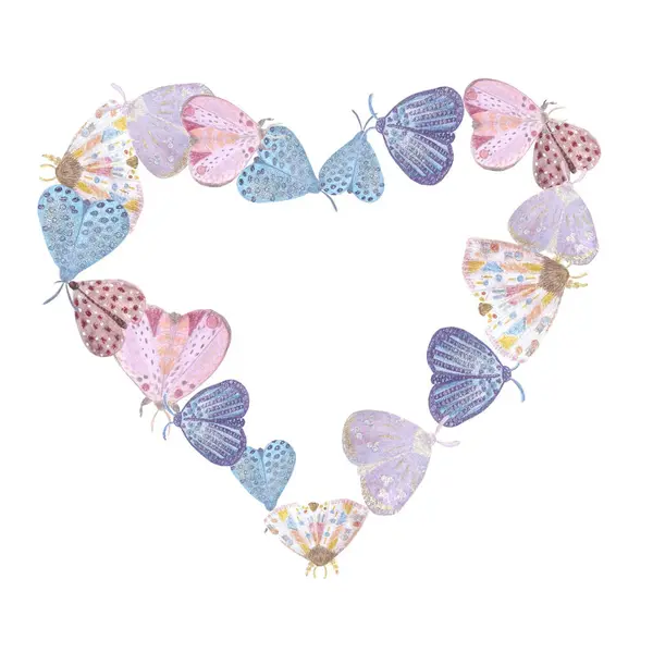 Ručně Malované Akvarel Jemný Motýli Srdce Bílém Vysoce Kvalitní Ilustrace — Stock fotografie