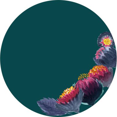 Karamsar, fantezi çiçeği suluboya çerçevesi. Kartlar, afişler, reklamlar, davetiyeler, çiçekçiler için yüksek kaliteli illüstrasyon. Tatil, Anneler Günü, Paskalya.