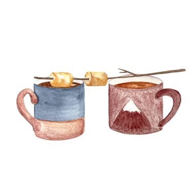 Suluboya el boyası çaydanlık seti beyaza izole edilmiş. Şekerlemeler, kupalar, piknik, açık hava. Kart afişleri, davetiyeler, rehberler, bant ve çıkartmalar için yüksek kaliteli illüstrasyon tasarım ve dekor