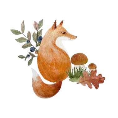 Beyaz mantarlı yaban mersini ve beyaz mantarlı suluboya kompozisyonu beyaz üzerine izole edilmiş. Ormanlık çocuk tasarımları, iç dekorasyon, çıkartmalar, kartlar ve çantalar için el yapımı yüksek kaliteli sanat eserleri..