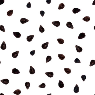 Siyah tohumlar, beyaz arka planda izole edilmiş suluboya renklerinde kusursuz, yiyecek tasarımı için yüksek kalitede elle çizilmiş. Paketler, tekstil, defterler, ambalaj kağıdı ve mutfak dekorasyonu için harika..