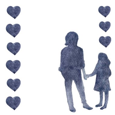 A mother and her 7-year-old daughter holding hands, symbolizing love and connection. A monochrome watercolor silhouette. Ideal for family-themed projects, greeting cards, and emotional storytelling. clipart