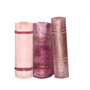 Kalın ciltli dikenli kitap kompozisyonu. Diğerlerine dayanan bir kitap. Beyaz üzerine izole edilmiş suluboya. El boyaması illüstrasyon kütüphane, kitapçı, okul, öğrenme, logo dekor tasarımı için mükemmel.