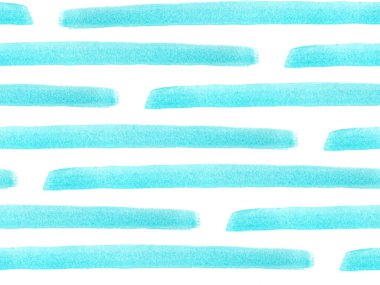 Soyut turkuaz yatay çizgiler suluboya dikişsiz desen beyaza izole edilmiş. Yüksek kalite çizim. El çizimi. Kartlar, el işi kağıtları, ambalaj kağıtları, kapaklar, arka planlar, duvar kağıtları için iyi..