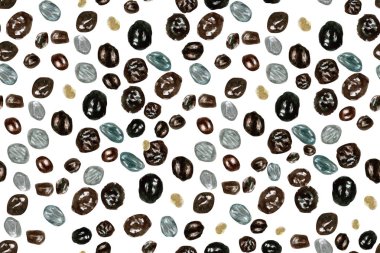 Papaya, beyazda izole edilmiş suluboya desenleri tohumlar. Elle boyanmış tropikal meyve tokası sanatı mutfak tasarımları, tekstil, ambalaj kağıdı, baskılar, kartlar, paketler, kupürler için mükemmeldir. Desenli.