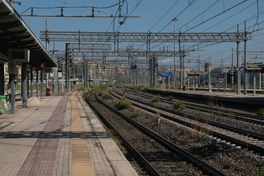 transport, railway station, trains passing on the rails in the summer means of transport used for tourism and holidays. Strike, travel, Rome, Italy - July15, 2023 