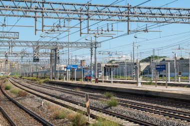 Rome, Italy - July15, 2023: transport, Rome railway station, trains passing on the rails in the summer means of transport used for tourism and holidays. Strike