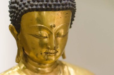 Buda Shakyamuni, Torino 'daki MAO doğu sanat müzesinde muhafaza edilen altın heykel. Buda, nilüfer çiçeği pozisyonunda, ellerinin detaylarıyla meditasyon yapıyor..