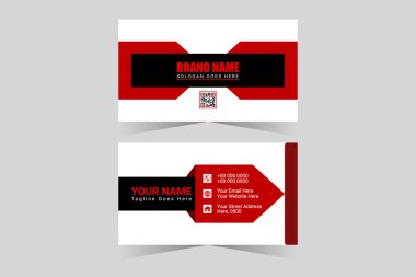Kırmızı modern yaratıcı kartvizit ve isim kartı, yatay basit temiz şablon tasarımı