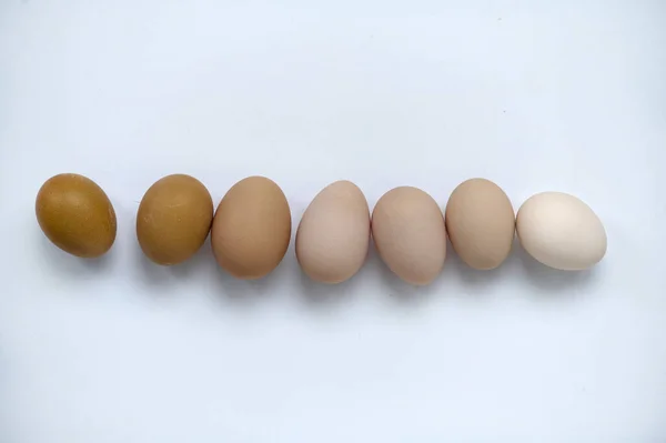 Куриные Яйца Белом Фоне Вид Сверху Пасхальная Концепция Стоковая Картинка