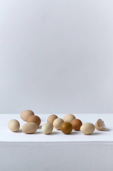 Chicken Eggs White Background Side View Easter Concept Stock Picture