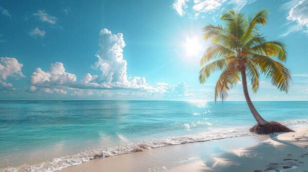 Palm Tree Tropical Beach Blue Sky White Clouds Summer Vacation Royalty Free Stock Images
