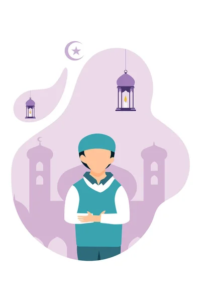 Ramadan Scene Плоский Дизайн — стоковый вектор