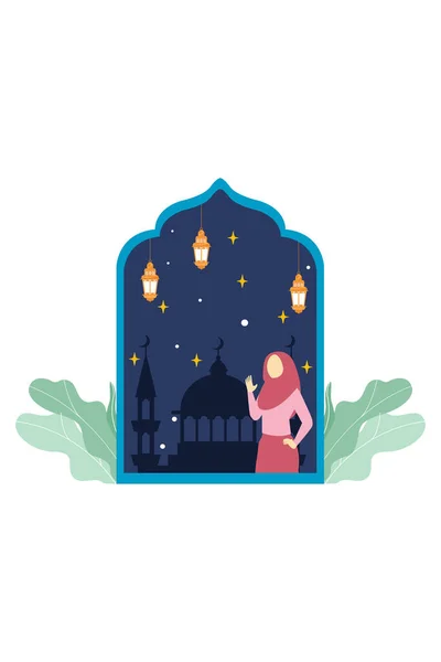Scène Ramadan Design Plat — Image vectorielle