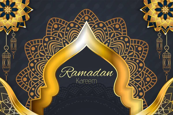 Background Ramadan Kareem Black Gold Ornament — Stock Vector