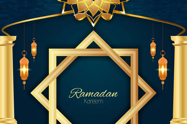 Рамадан Карим Исламский Фон Синий Золотой — стоковый вектор