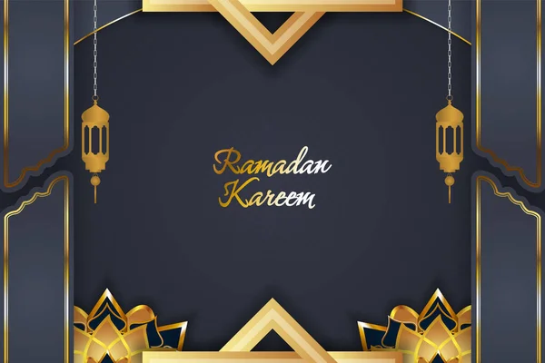 Рамадан Карим Исламский Фон Черный Золотой — стоковый вектор