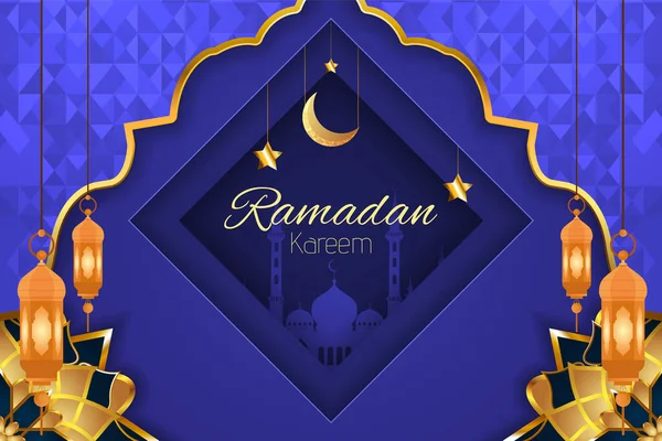 Ramadan Kareem Achtergrond Blauw Goud — Stockvector