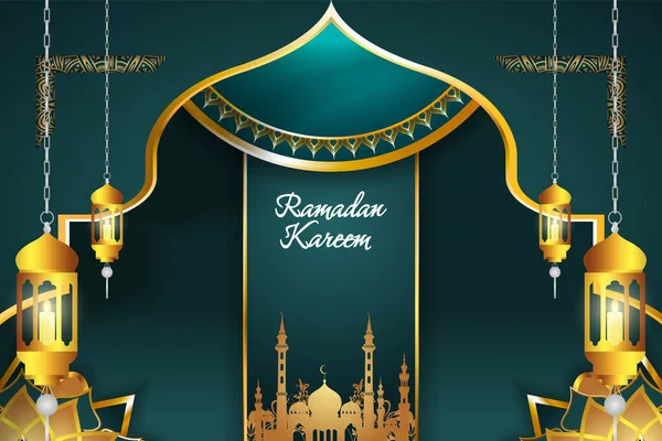 Ramadan Kareem Achtergrond Groen Goud — Stockvector