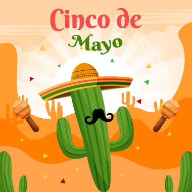 Düz Cinco De Mayo arka plan kaktüsü