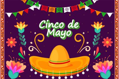 Parçacık elementli Düz Cinco De Mayo bayram festivali arka planı