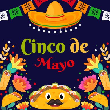 Parçacık elementli Düz Cinco De Mayo festivali arka planı