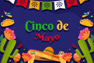 Düz Cinco De Mayo festivali partikül elementli tatil arka planı