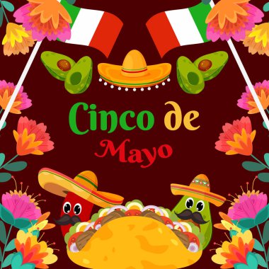 Düz Cinco De Mayo festivali partikül elementli tatil arka planı