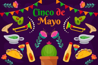 Parçacık arkaplanlı Düz Cinco De Mayo festivali