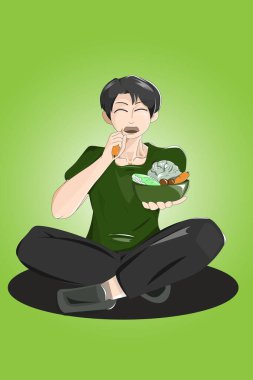 Sebze karakter tasarımı çizimi olan çocuk