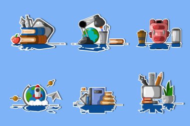 Dünya çocukları gündüz okulu tasarım illüstrasyonlu şirin çizgi film düz çıkartması.