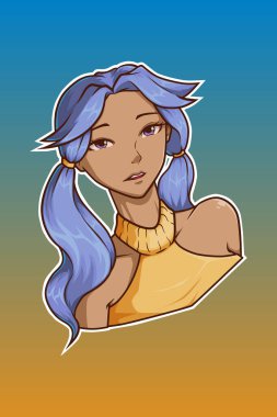Mavi saçlı kız karakter çizimi
